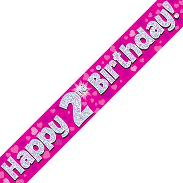 Amscan Striscione Olografico Per 2° Compleanno – 2.7 Metri – Happy 2nd Birthday Con Effetto Luce