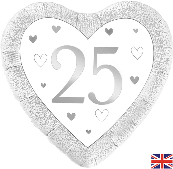 18" HEART HAPPY 25TH ANNIVERSARY SILVER FOIL