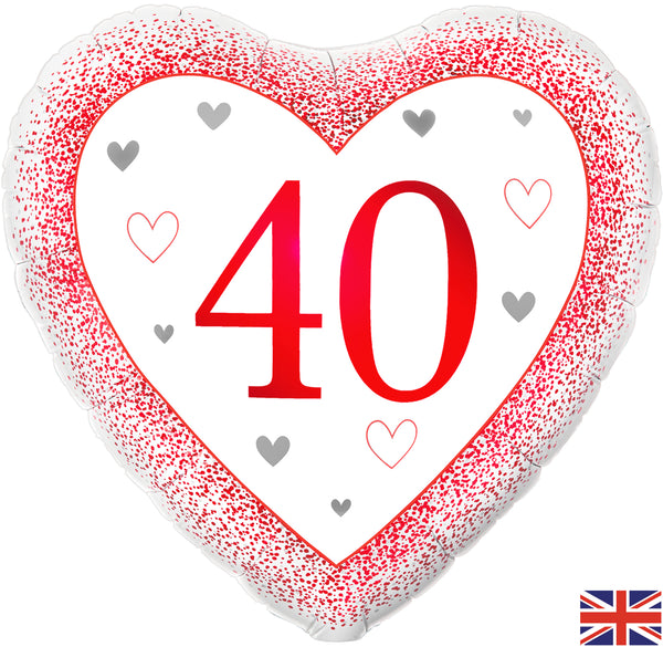 18" HEART HAPPY 40TH ANNIVERSARY RUBY FOIL