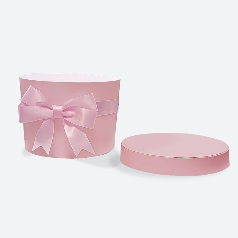 BOX: PINK ROUND FLOWER GIFT BOX WITH RIBBON KNOT