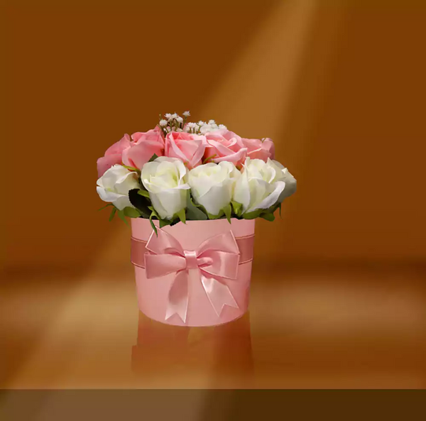 BOX: PINK ROUND FLOWER GIFT BOX WITH RIBBON KNOT