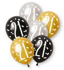 12" GLITZ BLACK NUMBER 21 ASSORTED PLATINUM & PEARL LATEX (6 PER PACK)