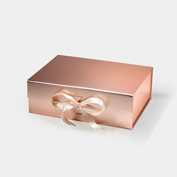 BOX: MEDIUM ROSE GOLD MAGNETIC GIFT BOX WITH RIBBON