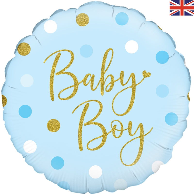 18" SPARKLING BABY BOY DOTS HOLOGRAPHIC FOIL