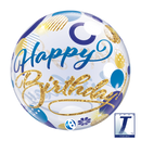 22" SINGLE BUBBLE BIRTHDAY BLUE & GOLD DOTS