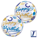 22" SINGLE BUBBLE BIRTHDAY BLUE & GOLD DOTS