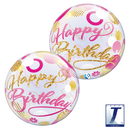 22" SINGLE BUBBLE BIRTHDAY PINK & GOLD DOTS