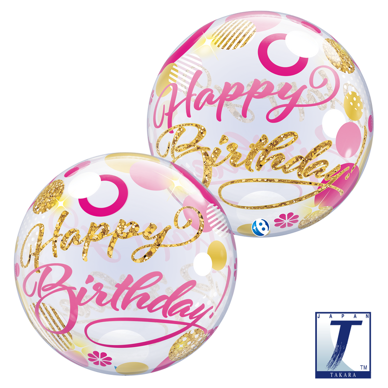 22" SINGLE BUBBLE BIRTHDAY PINK & GOLD DOTS