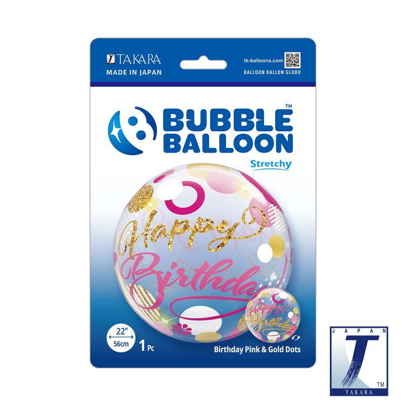 22" SINGLE BUBBLE BIRTHDAY PINK & GOLD DOTS