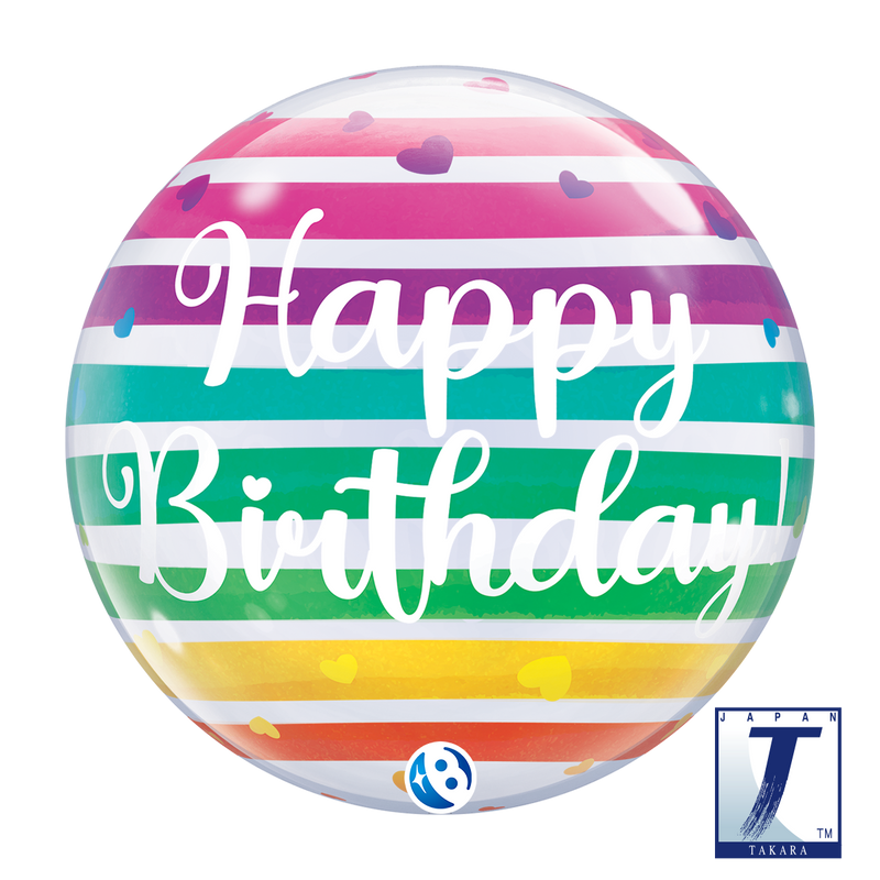 22" SINGLE BUBBLE BIRTHDAY BRIGHT RAINBOW STRIPES