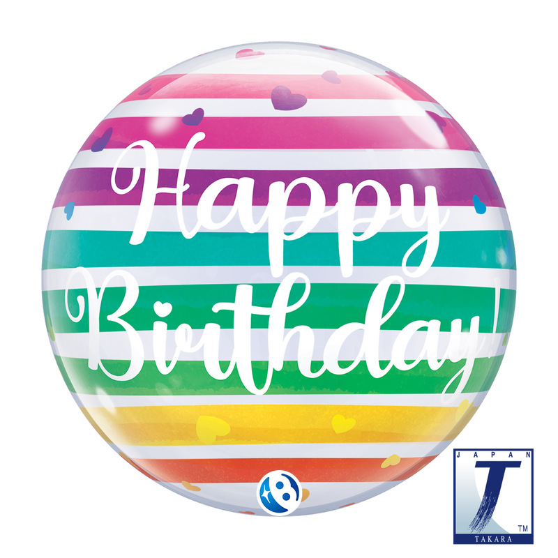22" SINGLE BUBBLE BIRTHDAY BRIGHT RAINBOW STRIPES