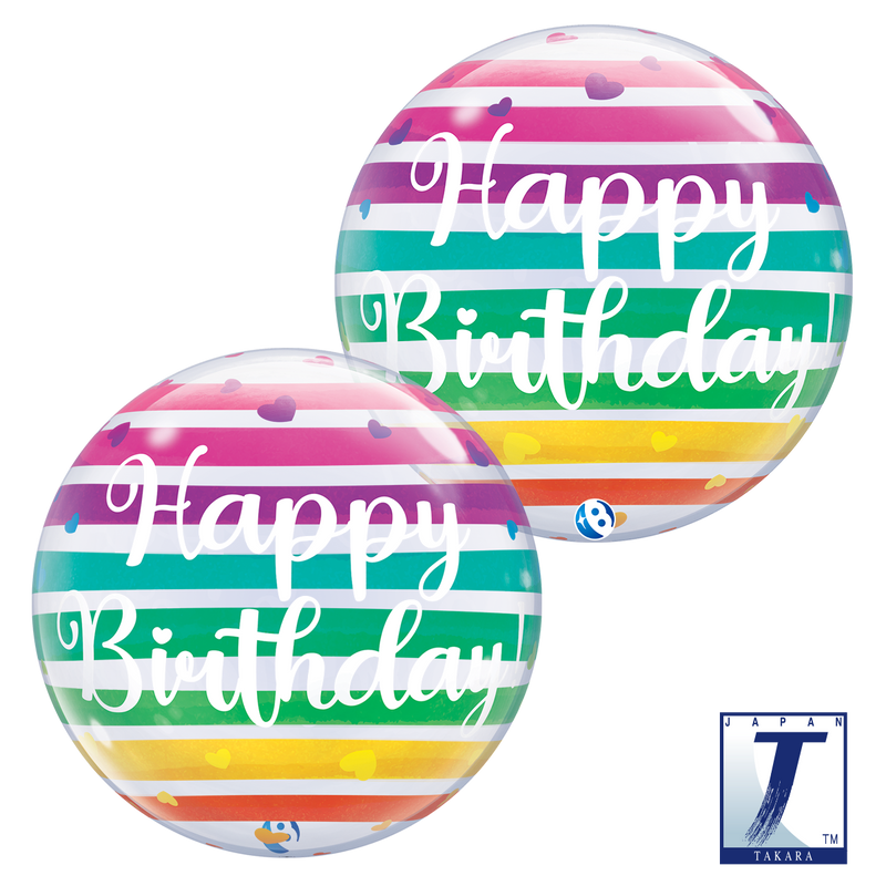 22" SINGLE BUBBLE BIRTHDAY BRIGHT RAINBOW STRIPES