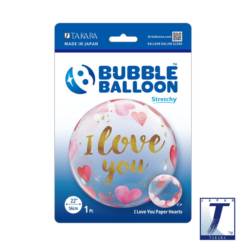 22" SINGLE BUBBLE I LOVE YOU PAPER HEARTS