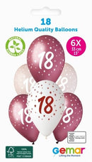 13" GEMAR RETAIL LATEX AGE 18 PINKS (6 BALLOONS PER PACK)