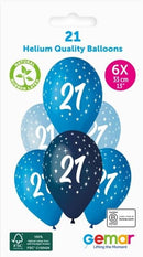 13" GEMAR RETAIL LATEX AGE 21 BLUES (6 BALLOONS PER PACK)