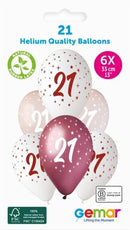 13" GEMAR RETAIL LATEX AGE 21 PINKS (6 BALLOONS PER PACK)