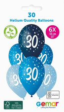 13" GEMAR RETAIL LATEX AGE 30 BLUES (6 BALLOONS PER PACK)