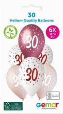 13" GEMAR RETAIL LATEX AGE 30 PINKS (6 BALLOONS PER PACK)