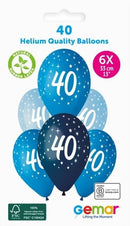 13" GEMAR RETAIL LATEX AGE 40 BLUES (6 BALLOONS PER PACK)