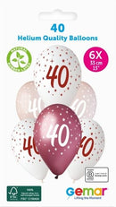 13" GEMAR RETAIL LATEX AGE 40 PINKS (6 BALLOONS PER PACK)