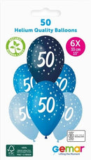 13" GEMAR RETAIL LATEX AGE 50 BLUES (6 BALLOONS PER PACK)