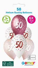 13" GEMAR RETAIL LATEX AGE 50 PINKS (6 BALLOONS PER PACK)