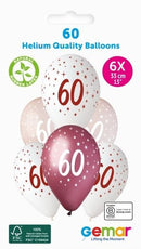 13" GEMAR RETAIL LATEX AGE 60 PINKS (6 BALLOONS PER PACK)