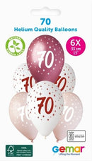 13" GEMAR RETAIL LATEX AGE 70 PINKS (6 BALLOONS PER PACK)