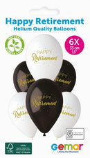 13" GEMAR RETAIL LATEX HAPPY RETIREMENT (6 BALLOONS PER PACK)