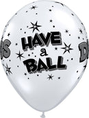 13" DIAMOND CLEAR DEBS 'HAVE A BALL' LATEX BLACK PRINT (25 PER BAG)