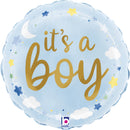 9" MINI ROUND IT'S A BOY STARS & CLOUDS FOIL