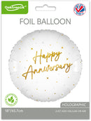 18" ELEGANT SPARKLE WHITE HAPPY ANNIVERSARY HOLOGRAPHIC FOIL