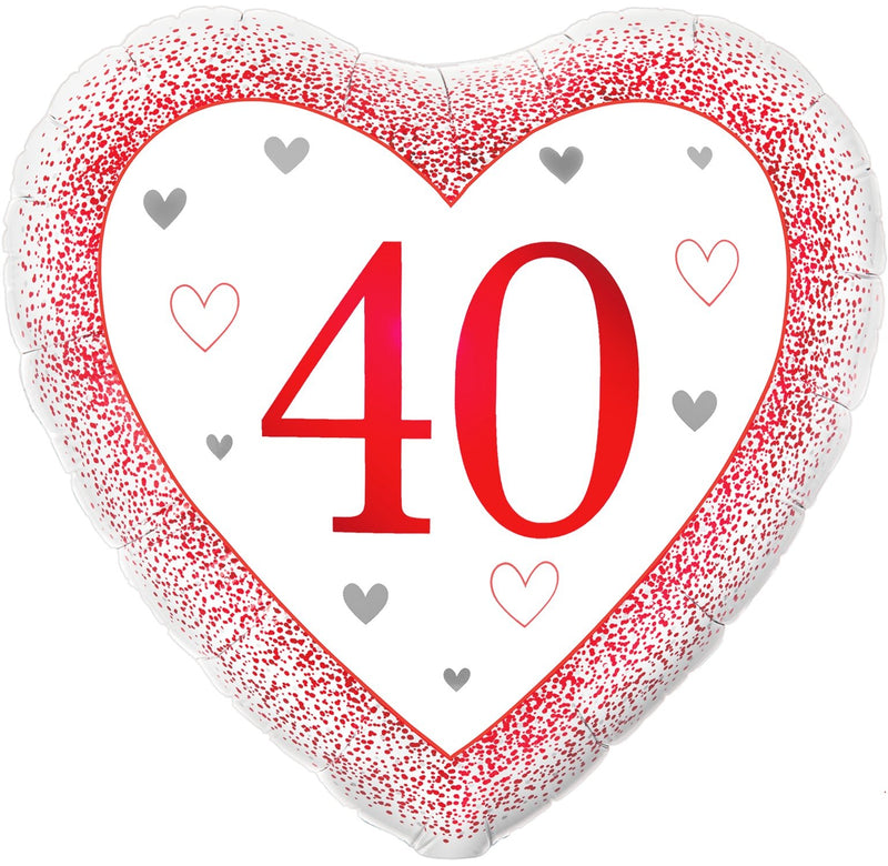 18" HEART HAPPY 40TH ANNIVERSARY RUBY FOIL