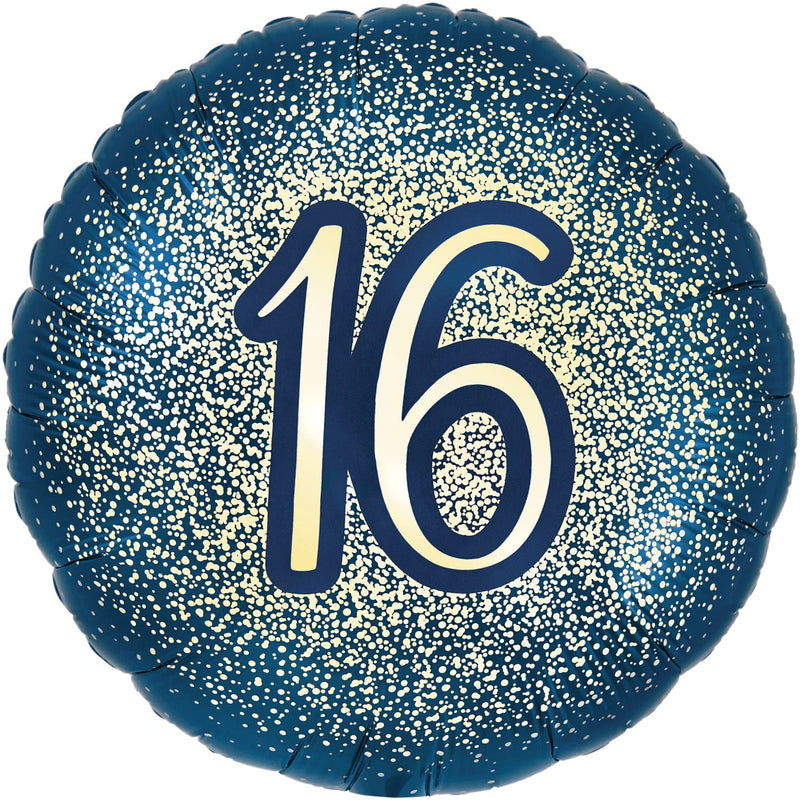 18" METALLIC GLITTER 16TH BIRTHDAY NAVY GOLD FOIL