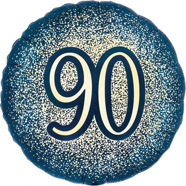 18" METALLIC GLITTER 90TH BIRTHDAY NAVY GOLD FOIL