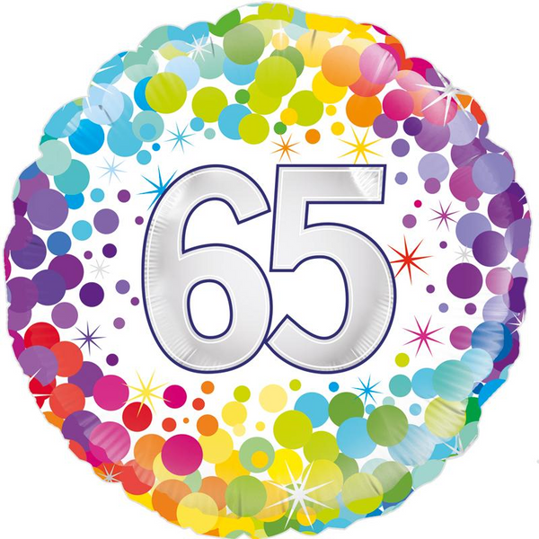 18" HAPPY 65th BIRTHDAY COLOURFUL CONFETTI FOIL