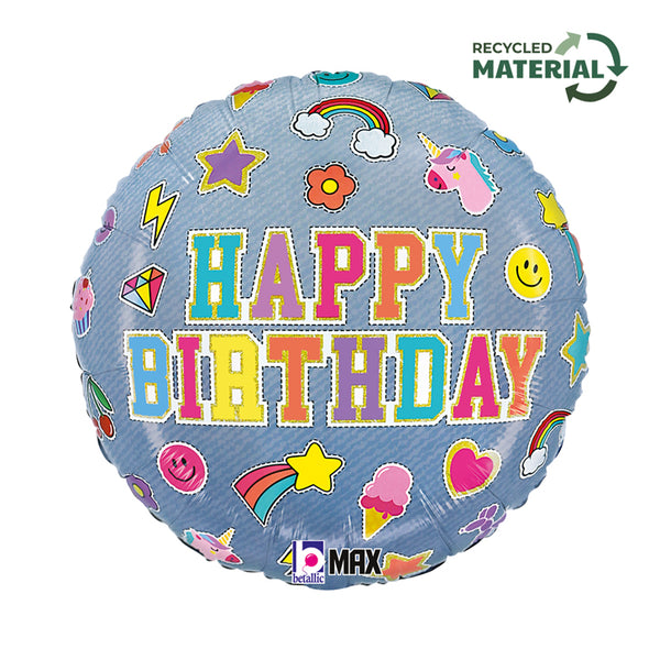 18" BIRTHDAY DENIM PATCHES FOIL