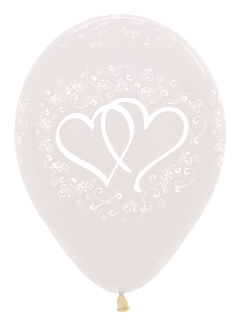 12" SEMPERTEX ENTWINED HEARTS CRYSTAL CLEAR LATEX (25 PER BAG)