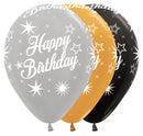 12" SEMPERTEX HAPPY BIRTHDAY SPARKLE ELEGANT ASSORTMENT LATEX (25 PER BAG)