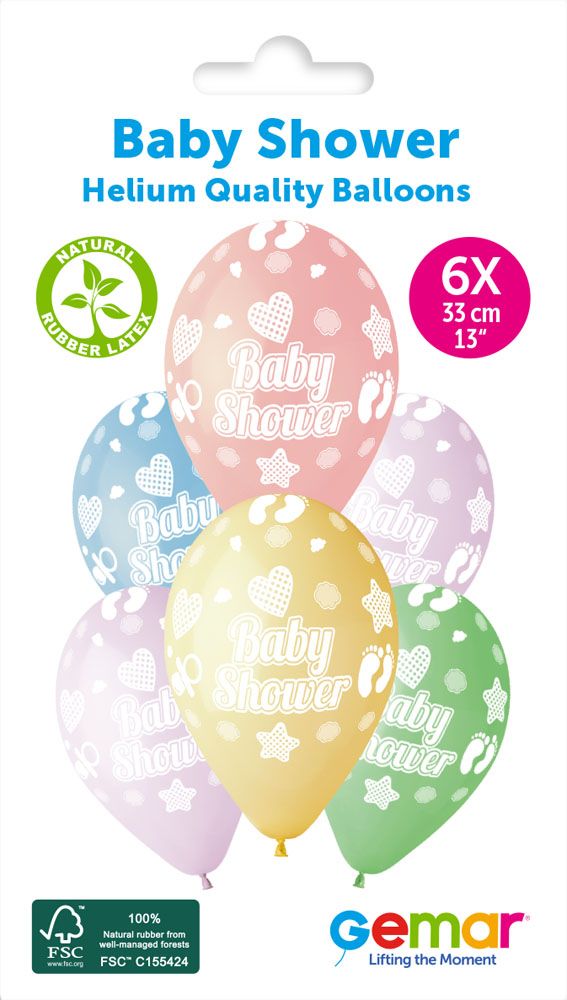 13" GEMAR RETAIL LATEX BABY SHOWER #490 (6 BALLOONS PER PACK)