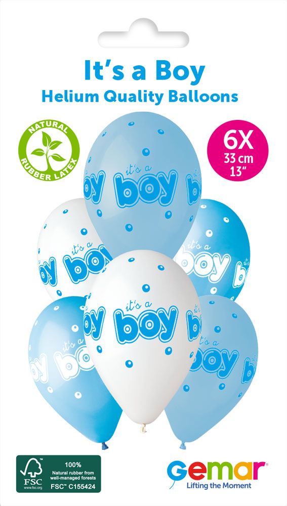 13" GEMAR RETAIL LATEX IT'S A BOY #943 (6 BALLOONS PER PACK)