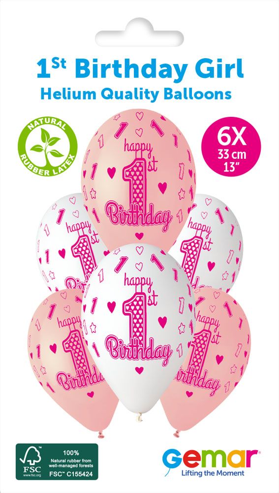 13" GEMAR RETAIL LATEX 1ST BIRTHDAY GIRL