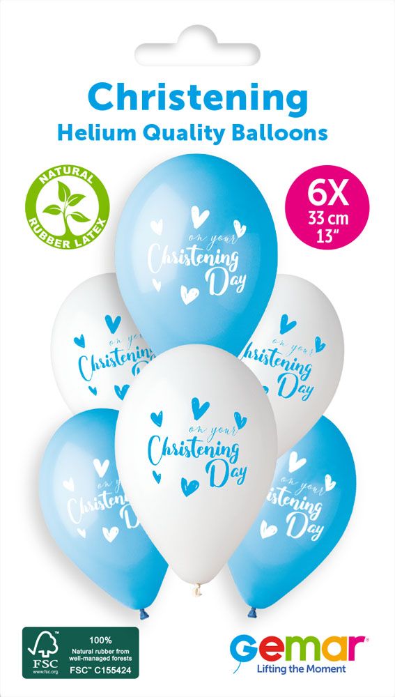 13" GEMAR RETAIL LATEX ON YOUR CHRISTENING DAY BOY #9213 (6 BALLOONS PER PACK)
