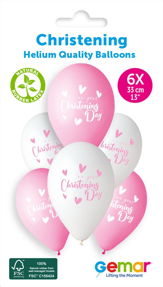 12" GEMAR RETAIL LATEX ON YOUR CHRISTENING DAY GIRL #9213 (6 BALLOONS PER PACK)