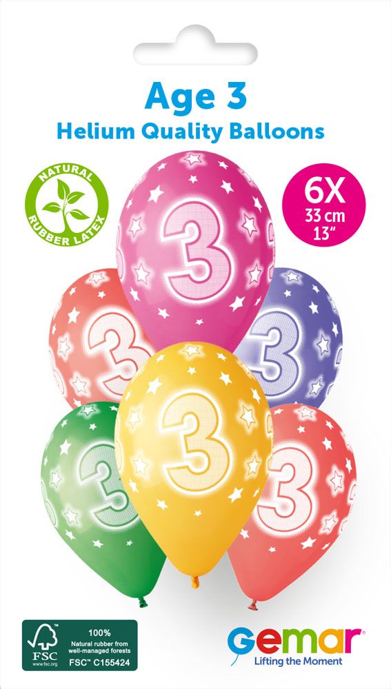 13" GEMAR RETAIL LATEX AGE 3 #848 (6 BALLOONS PER PACK)