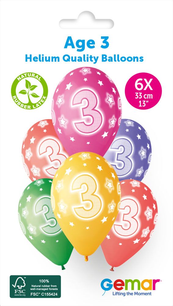 12" GEMAR RETAIL LATEX AGE 3 #848 (6 BALLOONS PER PACK)