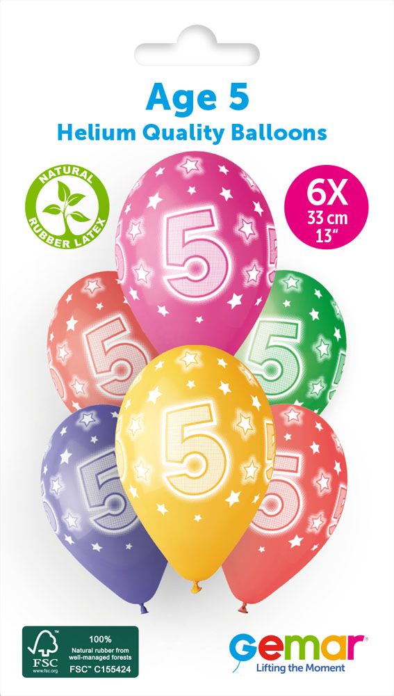 12" GEMAR RETAIL LATEX AGE 5 #851 (6 BALLOONS PER PACK)