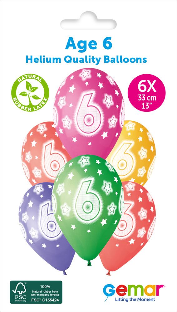 13" GEMAR RETAIL LATEX AGE 6 #852 (6 BALLOONS PER PACK)