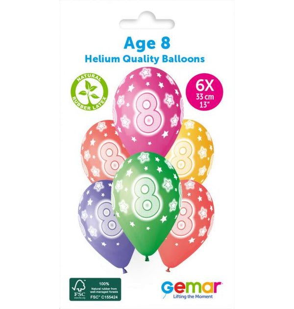 13" GEMAR RETAIL LATEX AGE 8 #856 (6 BALLOONS PER PACK)