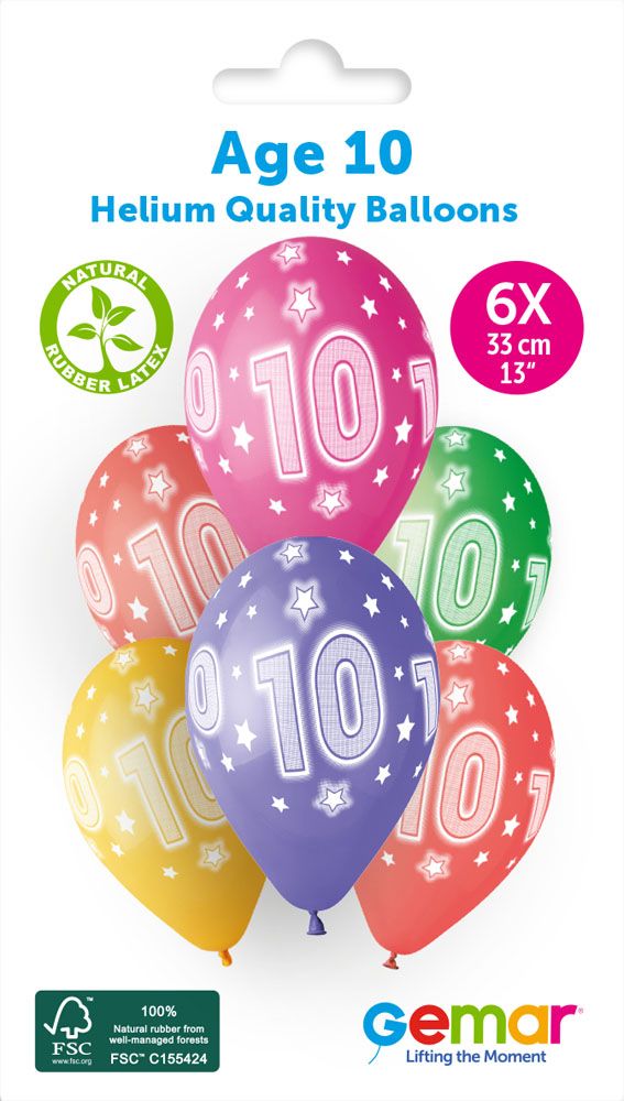 13" GEMAR RETAIL LATEX AGE 10 #860 (6 BALLOONS PER PACK)